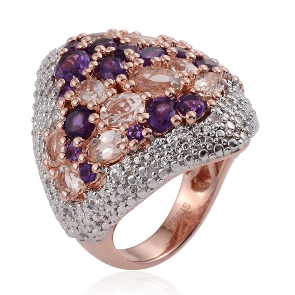 Rose Gold Rhodium Plated Sterling Silver Ring With Polished African Amethyst, Mo - Picture 3 of 8